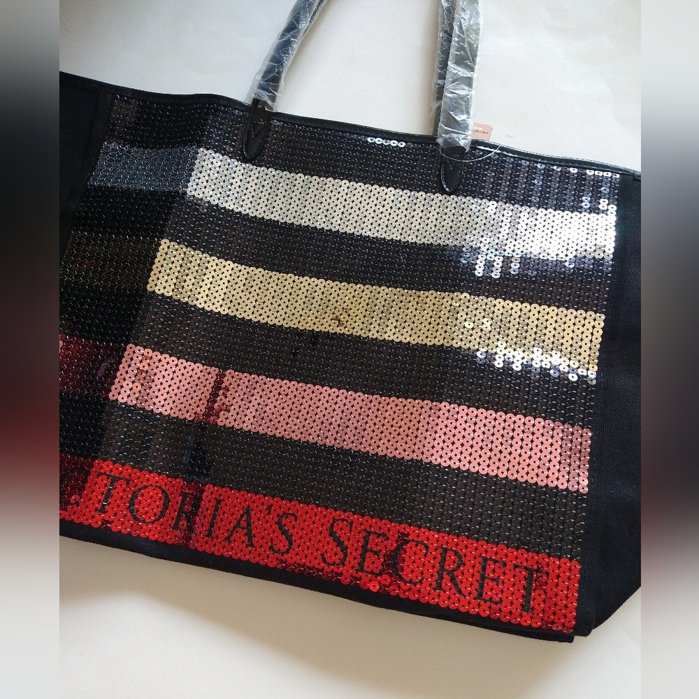 Victoria Secret Tote Bag & Pouch Colorfull Sequins One Size Style #11117941 NWT - Picture 3 of 13